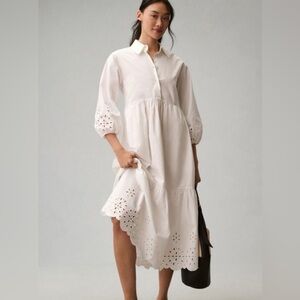 Maeve White Long Sleeve Eyelet Dress